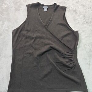Ann Taylor Women's Brown Sleeveless Wrap Top Surplice V Neck Ruched Draped